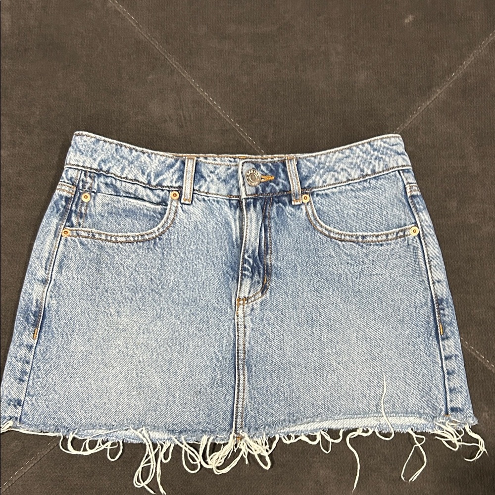 Garage Denim Jean Frayed Hem Mini Skirt XS